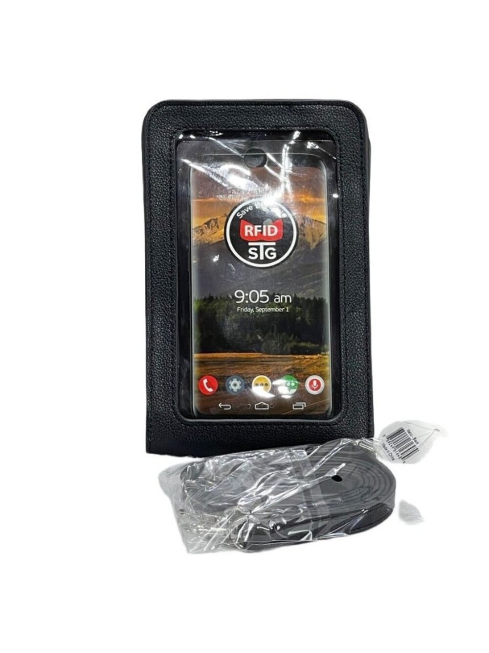 Save The Girls RFID Blocking Touchscreen Crossbody Wallet With Strap - Black